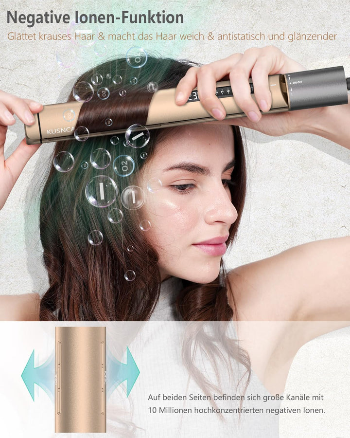 KUSNCA Ionen Glätteisen, 2 IN 1 Haarglätter Locken und Glätten Glatt und Glänzend, 3D-Schwebende Ker