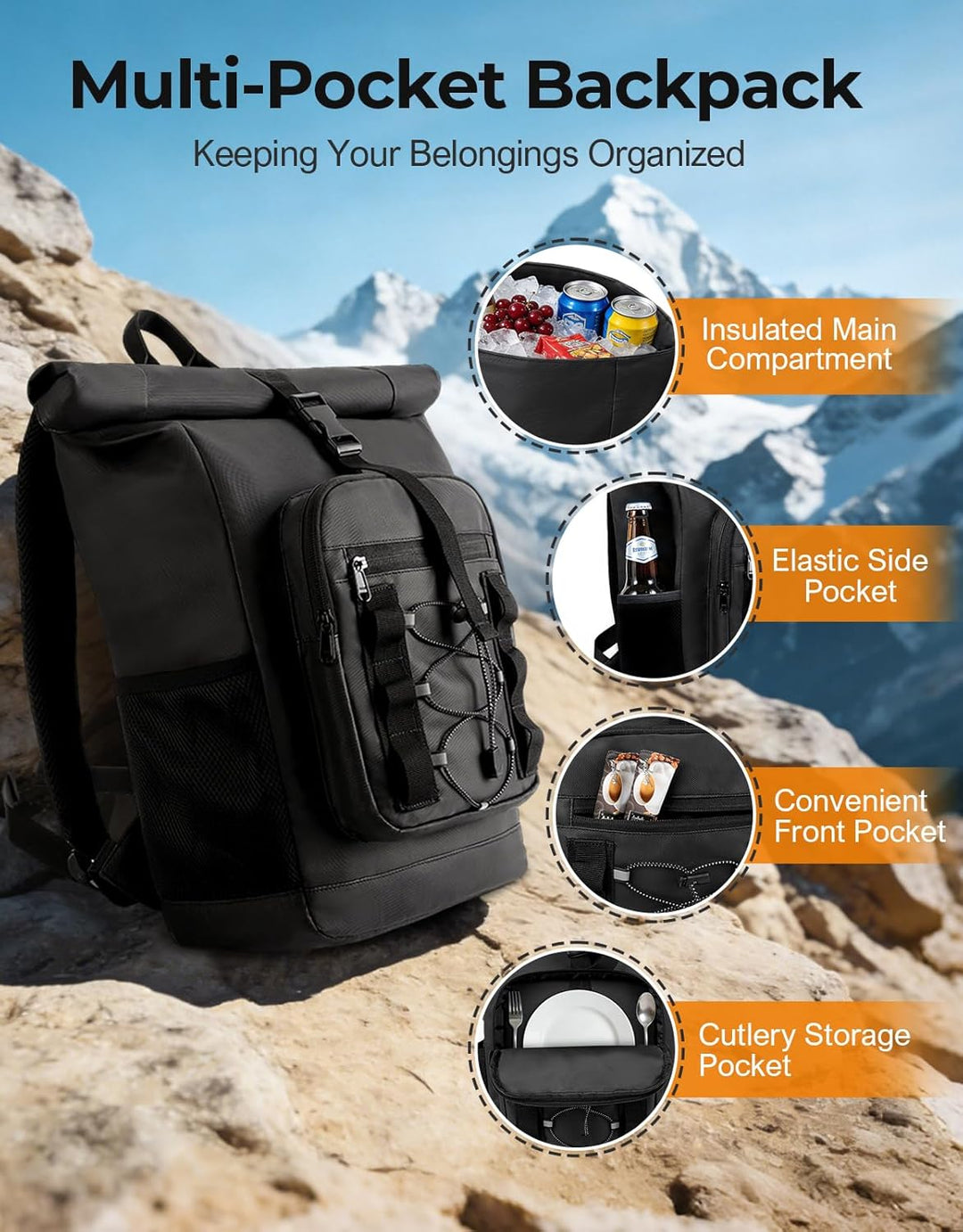 ISEYOU Kühlrucksack Gross 24L, Isolierte Rolltop Kühltasche Rucksack, Auslaufsicherer Cooler Bag mit