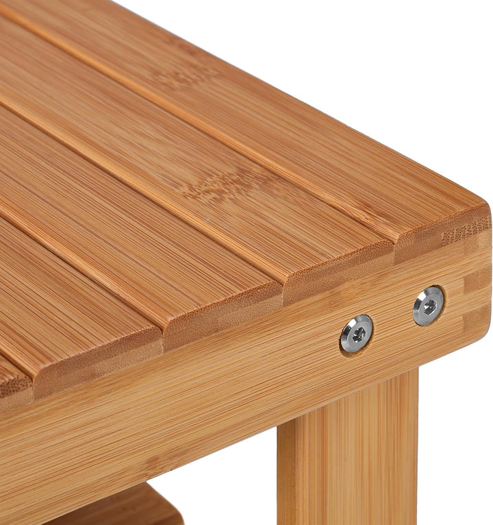 Relaxdays Badhocker aus Bambus, Sitzhocker mit extra Ablagefläche, HxBxT: 26 x 27 x 22,5 cm, Staurau