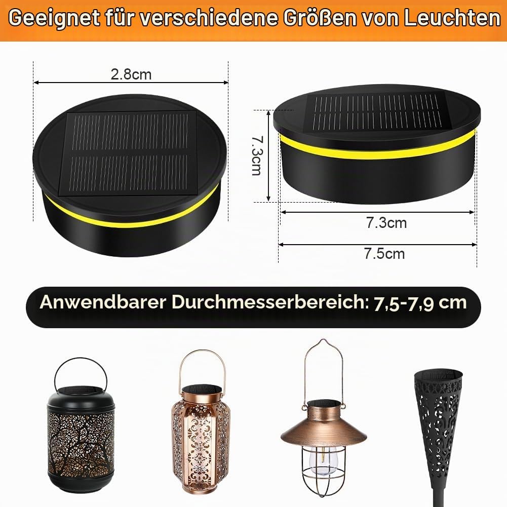 Flintronic Solarleuchten Ersatzteile, 4 Stück Solar Ersatzdeckel 7.9cm, Solarleuchten Ersatz Top mit