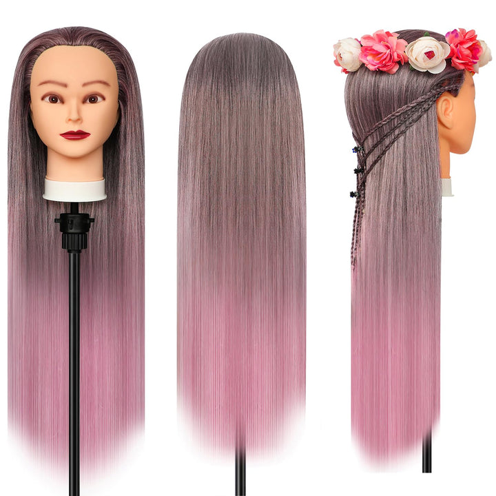 Trainingsköpfe, 28 inch Frisierkopf für Frisöre 100% Synthetikfaser-Haar Übungskopf,mit DIY Stricken