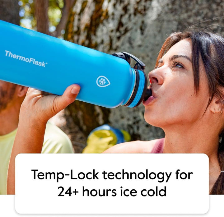 ThermoFlask Doppelwandige, vakuumisolierte Edelstahl-Wasserflaschen, 680 ml, Maya-Blau/Schwarz, 2 St