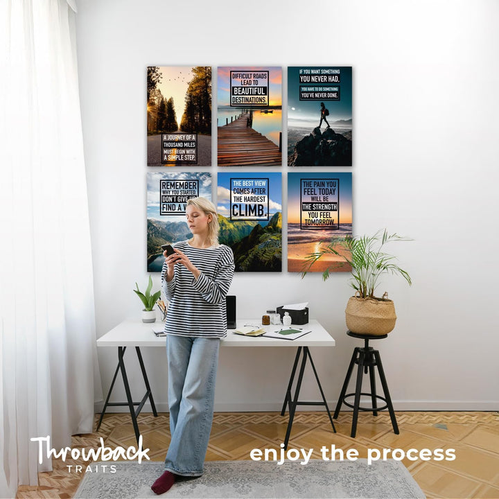 Throwbacktraits Motivierende Wandkunst auf Leinwand, 6 inspirierende Drucke mit erhebenden Sprüchen