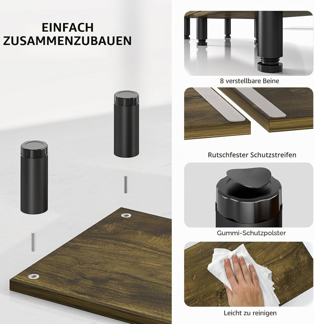 Dual Monitorständer mit einstellbarer Höhe Stahlbein, Holz Ständer für Schreibtisch mit Stauraum für