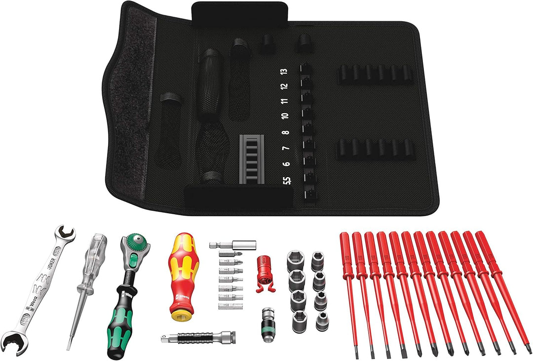 Wera 05135926001 KK W 1 Kraftform Kompakt W1 Wartung, Werkzeug-Set, 35-teilig, Schwarz, Stück & 2go