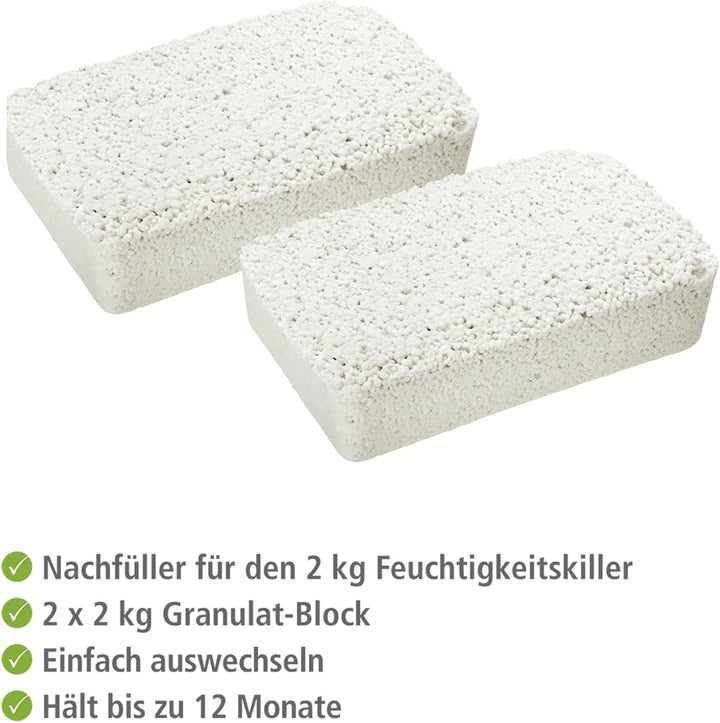 WENKO Nachfüllpack für Feuchtigkeitskiller 2 kg im 2er Set, Granulatblock für Raumentfeuchter, labor