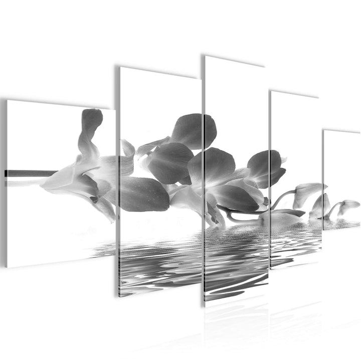 Runa Art Wandbilder Blumen Orchidee 5 Teilig Bild auf Vlies Leinwand Deko Wohnzimmer Wasser Schwarz