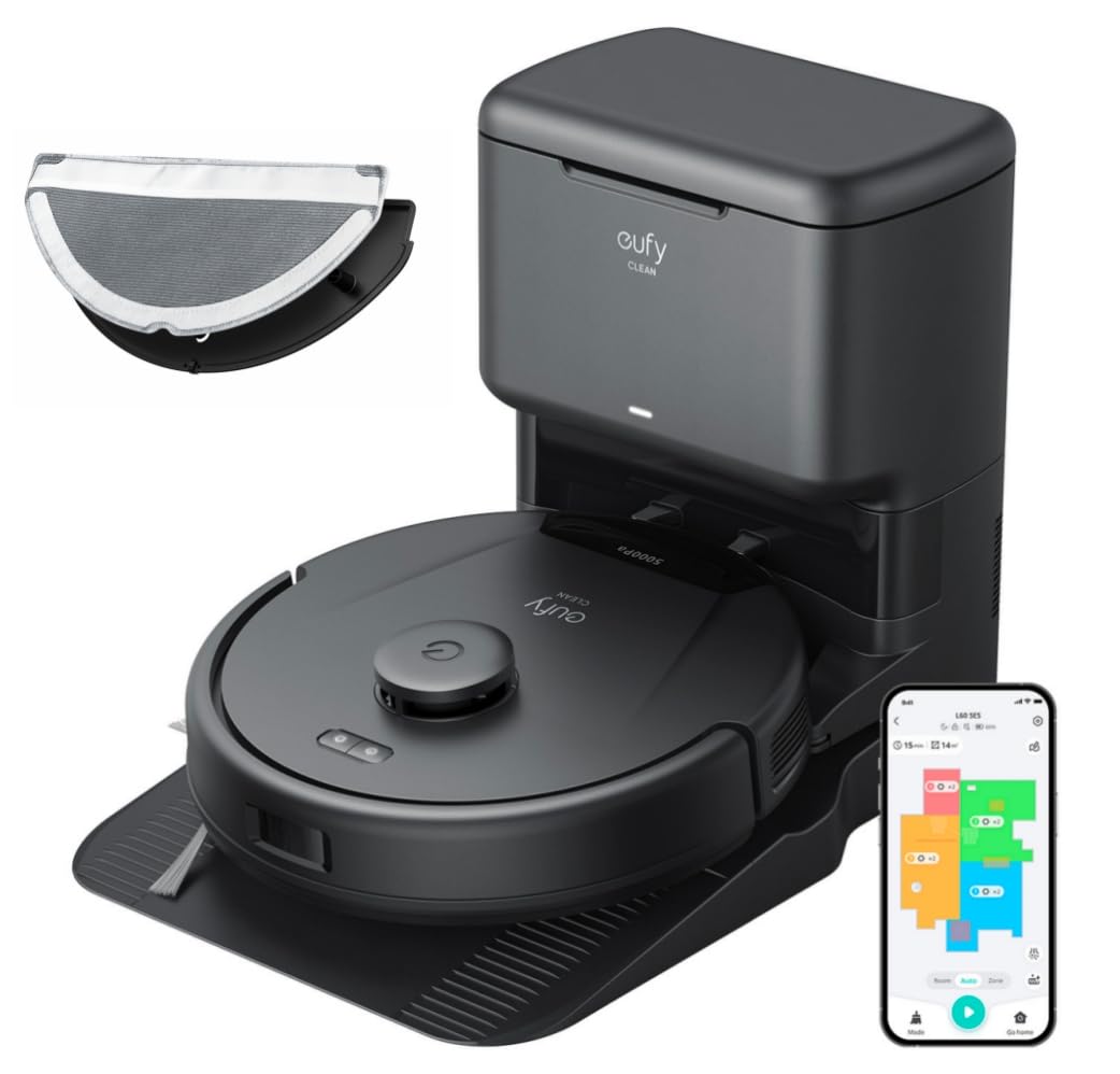 eufy L60 Saugroboter mit 5.000Pa Saugkraft, Anti-Haar-Verwicklung, 60-Tage-Absaugstation, iPath-Lase