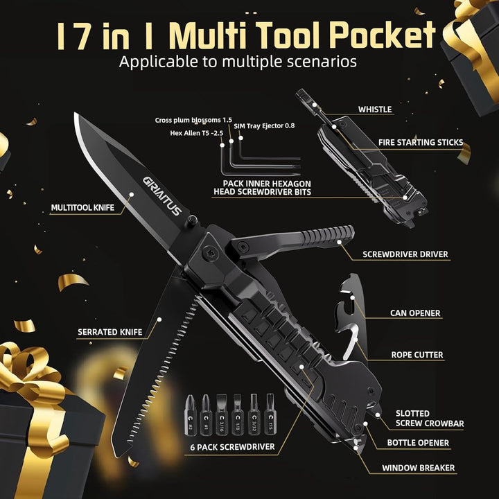 Geschenke für Männer 17 in1 Multitool Taschenmesser Camping Zubehör Outdoor Survival Gadgets Weihnac
