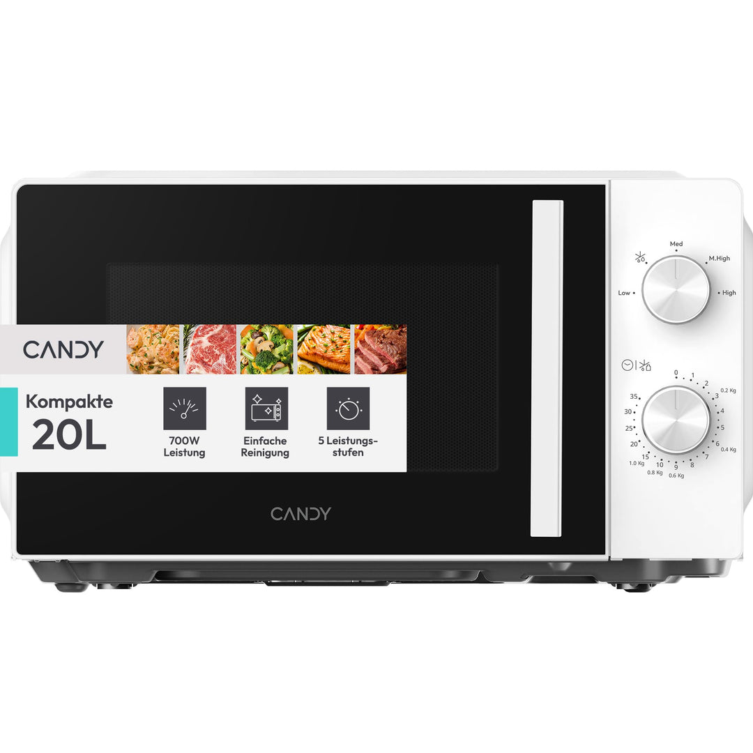 Candy Mikrowelle freistehend bis 700 Watt, Mikrowellengerät mit Drehteller, 5 Leistungsstufen, 20 Li