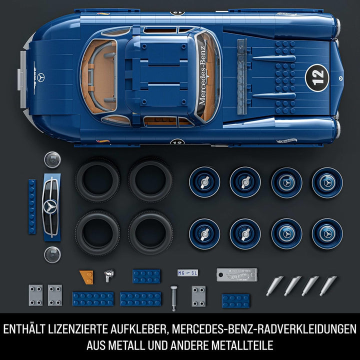 Mattel Brick Shop Hot Wheels Premium Serie Bauset, Mercedes-Benz 300 SL mit 1600 Teilen, realistisc