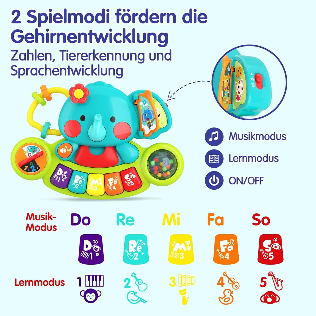 HOLA Baby Spielzeug 6 Monate Musikspielzeug, Elefant Spielzeug Klavier Motorikspielzeug mit Licht &amp;