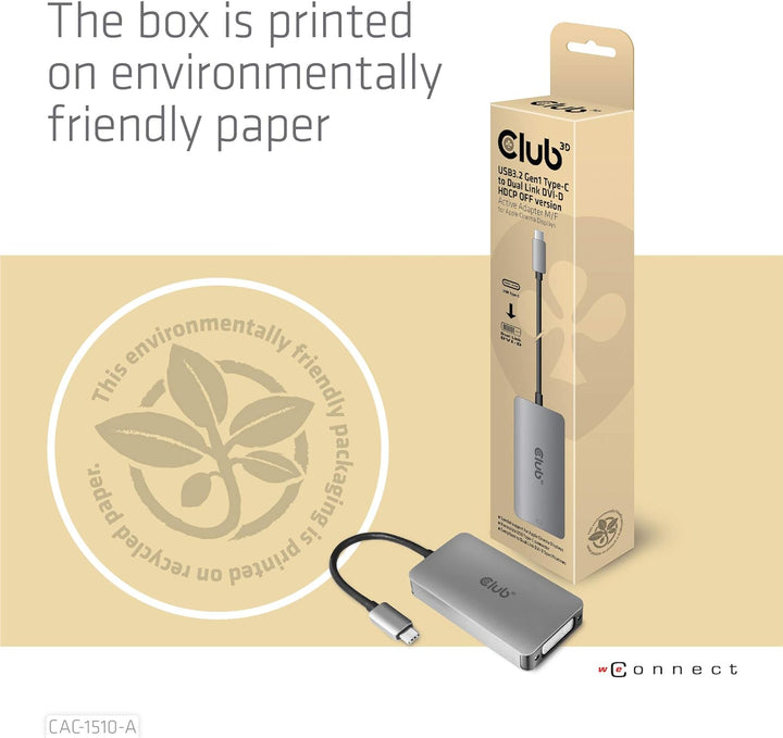 Club 3D 3D Gen1 Type-C auf Dual Link DVI-D HDCP Off Version Aktiver Adapter S/B für Apple Cinema Dis