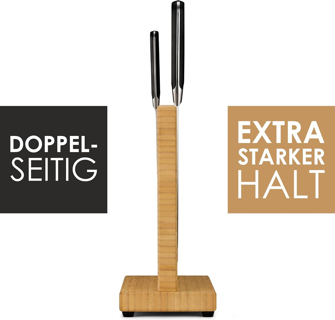 LARHN Messerblock Magnetisch Holz aus Bambus für bis zu 23 cm Messer - Extrastarker Doppelseitiger M