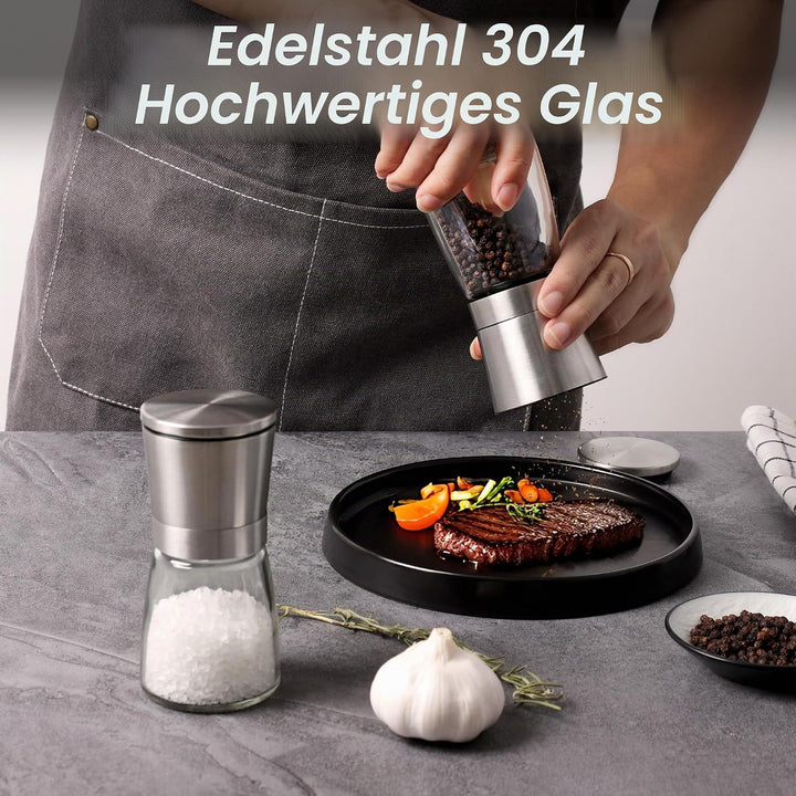 Vevok Chef Salz und Pfeffer Mühle 2er Set I aus hochwertigem Edelstahl I Keramikmahlwerk - stufenlos