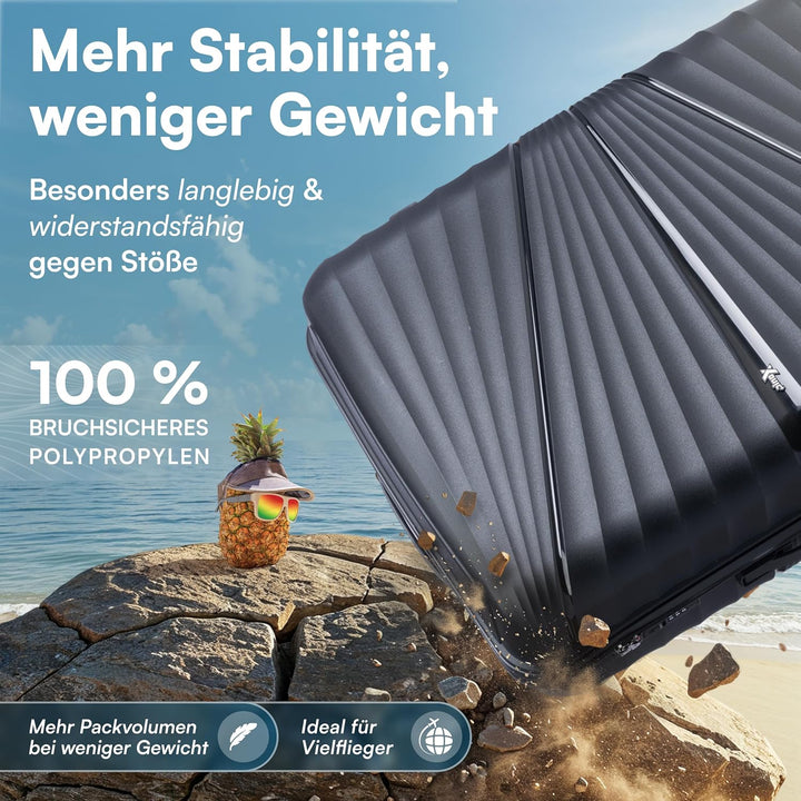 Xonic® Hartschalenkoffer XL für 100L - Bruchsicherer Rollkoffer Polypropylen mit 360° Doppelrollen &
