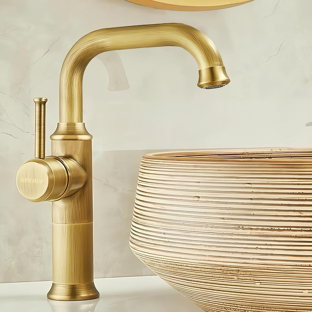 Wasserhahn Bad Antik Messing, Waschtischarmatur Hoch 360° Drehbar, Einhebel Mischbatterie Badarmatur