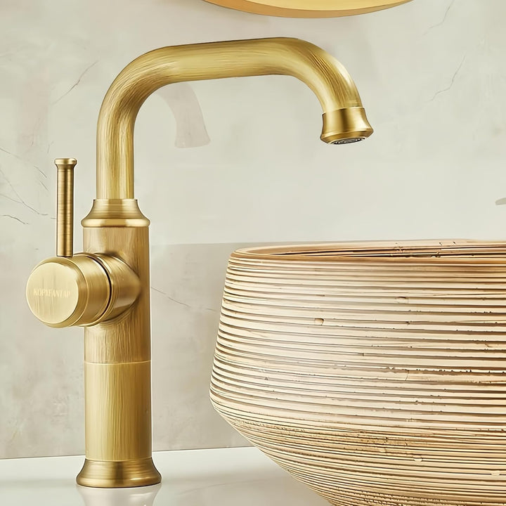 Wasserhahn Bad Antik Messing, Waschtischarmatur Hoch 360° Drehbar, Einhebel Mischbatterie Badarmatur