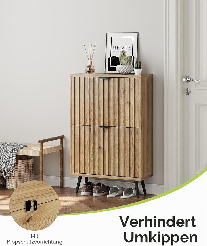 Schuhschrank, geriffelter Schuhschrank für Eingangsbereich, versteckter Schuhschrank mit Metallbeine