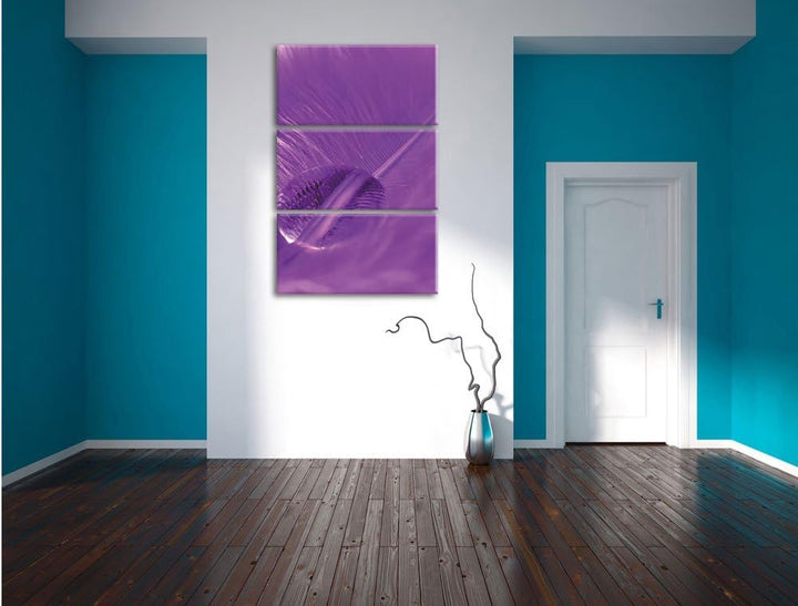 Pixxprint Wassertropfen auf Feder 3-Teiler Leinwandbild 120x80 Bild auf Leinwand