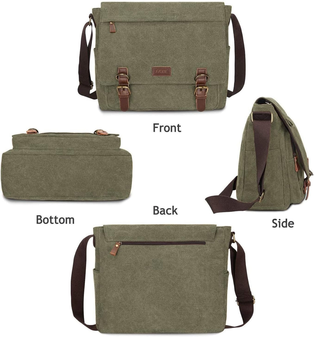 S-ZONE Herren Umhängetasche 15,6 Inch Grosse Vintage Canvas Messenger Bag Aktenktasche Schultertasch
