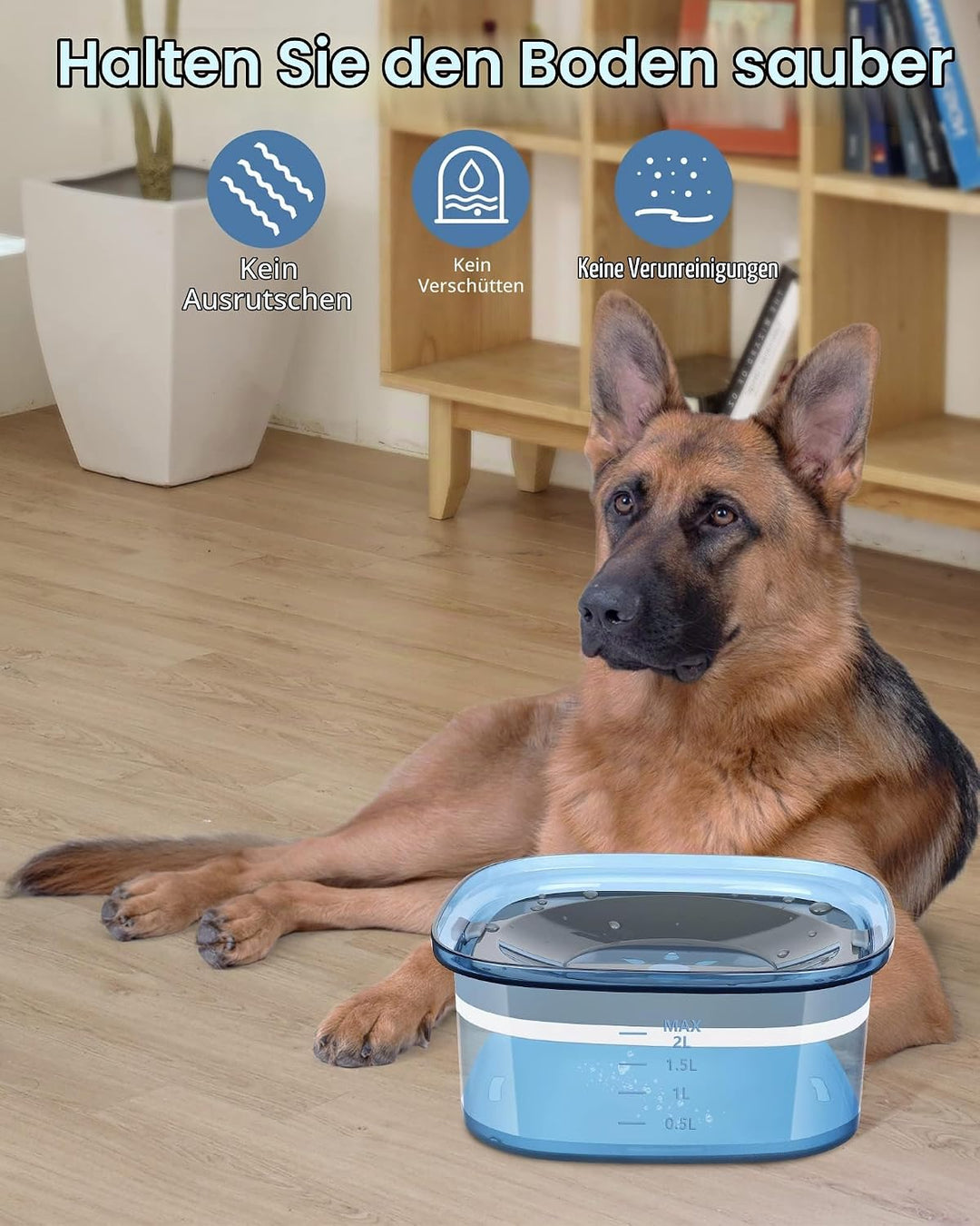 PETTOM Wassernapf für Hunde, 2L Trinknapf Hund Auslaufsicher rutschfest, Hundenapf Reise Wasserspend