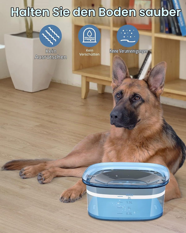 PETTOM Wassernapf für Hunde, 2L Trinknapf Hund Auslaufsicher rutschfest, Hundenapf Reise Wasserspend