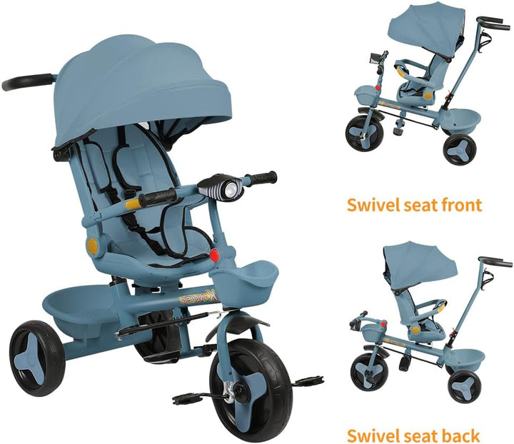 Multi-Funktions-Kinderdreirad, Dreirad 5 in1, Kleinkind-Dreiräder-Kinderwagen, mit Verstellbarem Sch