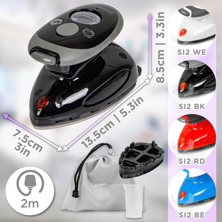 Duronic SI2 BK Mini Reisebügeleisen, 375W Mini Bügeleisen, Dampfbügeleisen 50ml Wassertank, kleines
