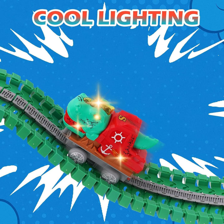 Autorennbahn 288 Stück, Flexible Rennbahn mit Dinosaurier-Auto, Anti-Gravitations Rennstrecke Spielz