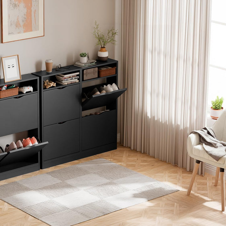 ELUCHANG Schuhschrank schmal mit 4 Klappen Platzsparender, Geschlossen Schuhregal Schuhkipper Schuhk