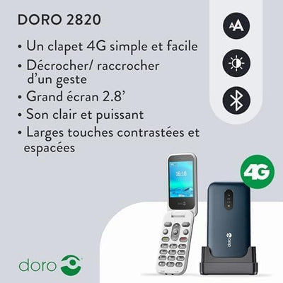 Doro 2820 4G Handy mit Klappdeckel für Senioren – grosse sprechende Tasten – Kamera – Bluetooth – As