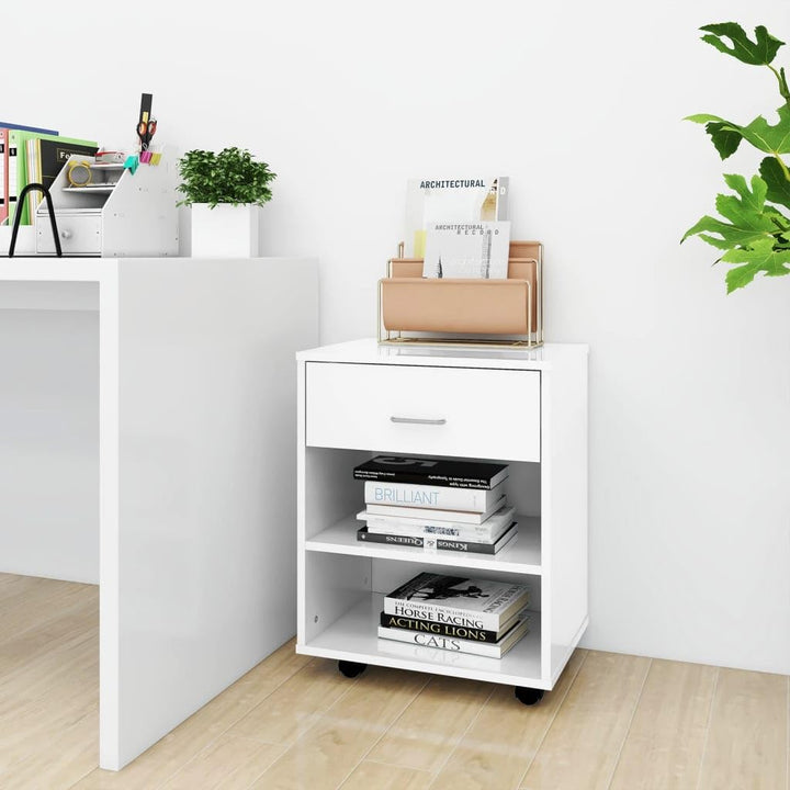 Mobiler Aktenschrank Lagerschrank aus Holzwerkstoff Beistellschrank mit Rollen für Wohnzimmer Schlaf