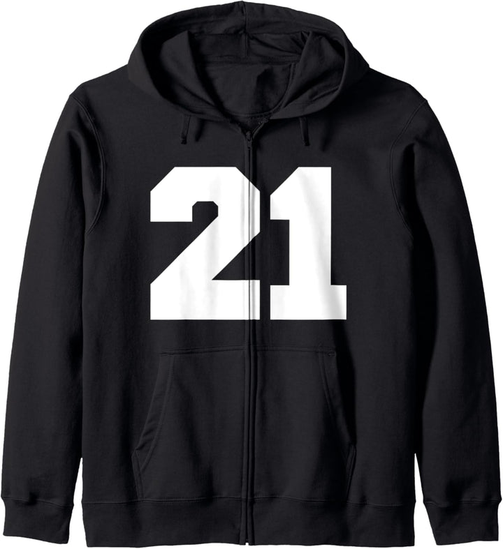 Number 21 Sports Jersey Player #21 Fan FRONT Print Varsity Kapuzenjacke