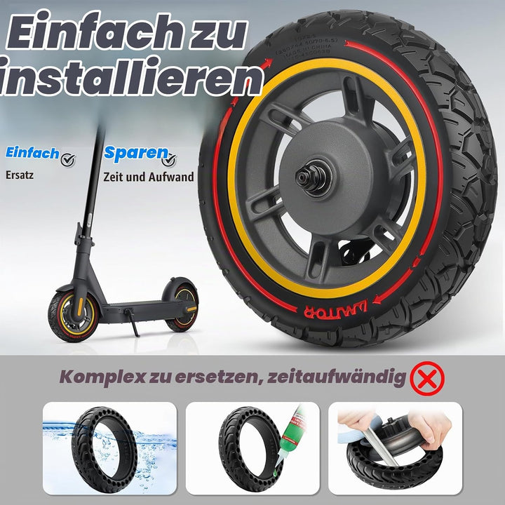 für Ninebot MAX G30 Vorderrad Komplettrad mit 60/70-6.5 Reifen Vollgummi, All-in-One 10x2.50-6.5 Vol