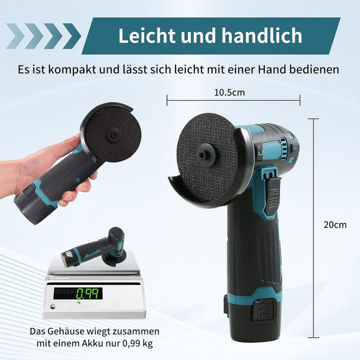 Mini Winkelschleifer 12V, 76mm Mini-Flex mit Akku, 19500 U/min Akku Winkelschleifer, mit 2 x 1300mAh