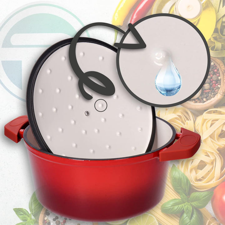 Kochtopf, Kasserole Fleischtopf aus emailliertem Gusseisen mit Deckel 6L, Ø28cm Edelstahl-Knauf, für