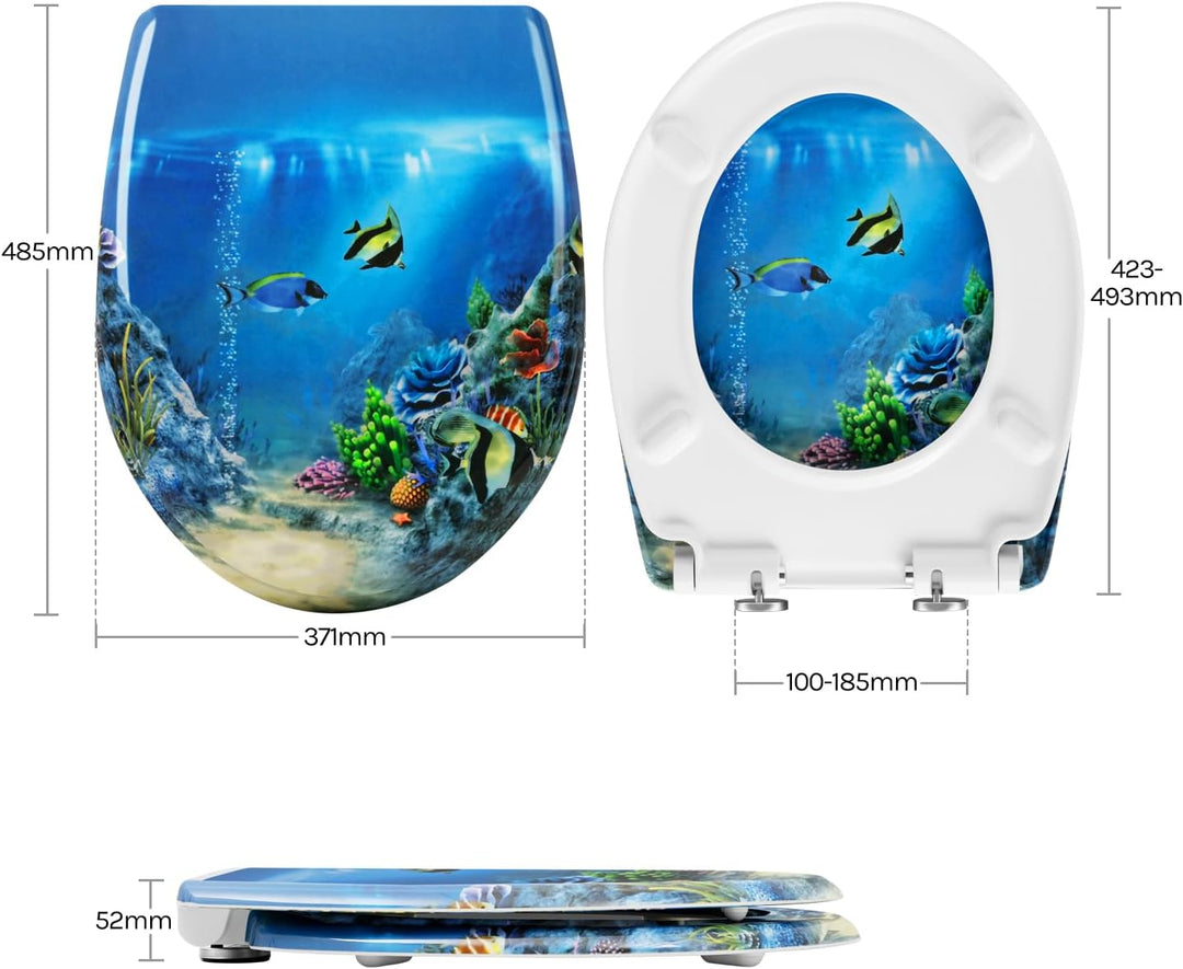 WOLTU Toilettendeckel mit Absenkautomatik Motiv, WC Sitz mit Schnellverschluss, Toilettensitz O Form