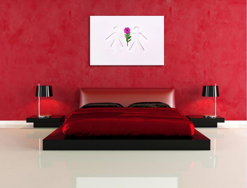 Pärchen mit Blume Format: 100x70 auf Leinwand, XXL riesige Bilder fertig gerahmt mit Keilrahmen, Kun