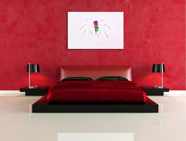 Pärchen mit Blume Format: 100x70 auf Leinwand, XXL riesige Bilder fertig gerahmt mit Keilrahmen, Kun