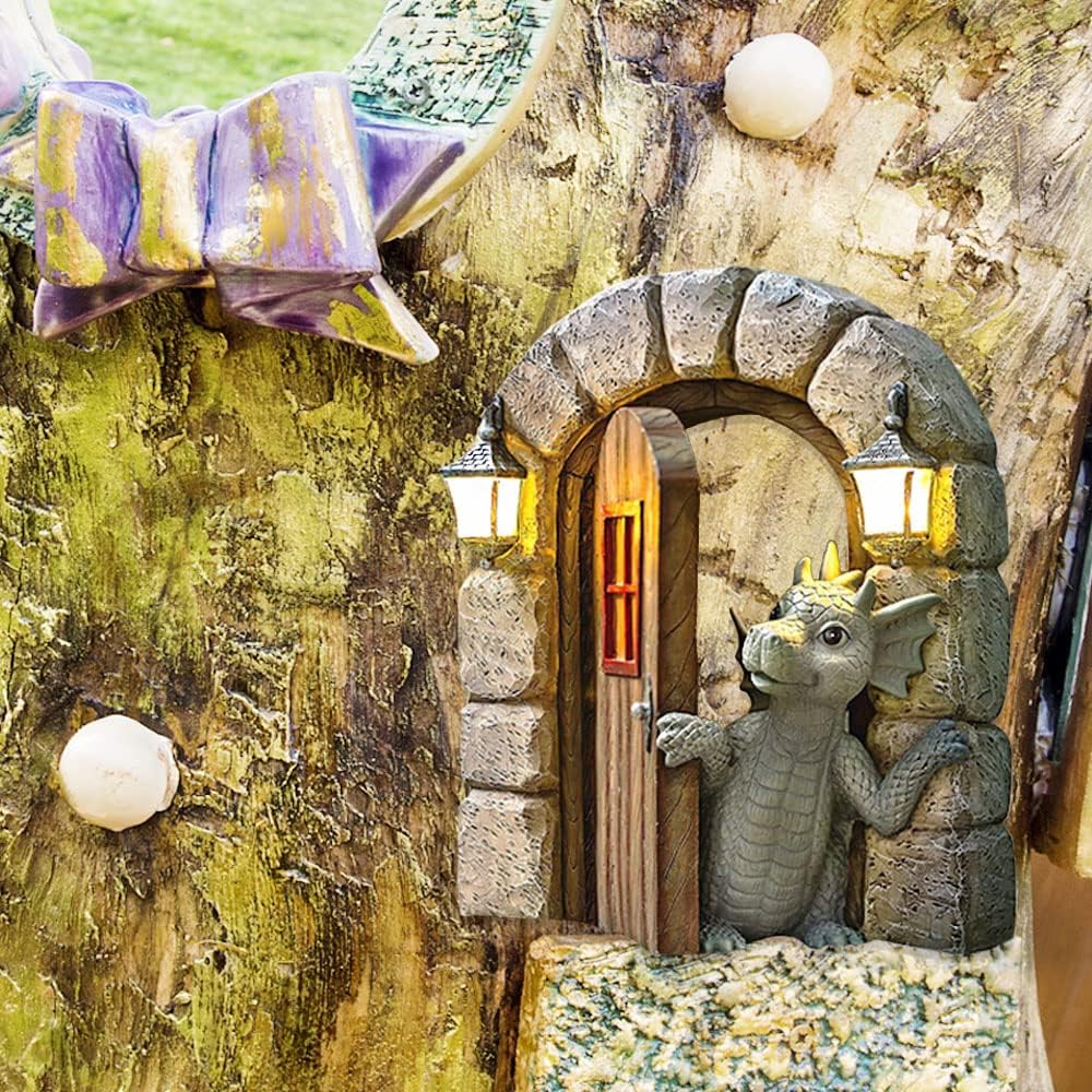 Garten-Drachenfiguren: Drache als niedliche Deko, Polyresin, Offene Tür, Familie, Outdoor-Garten Dek