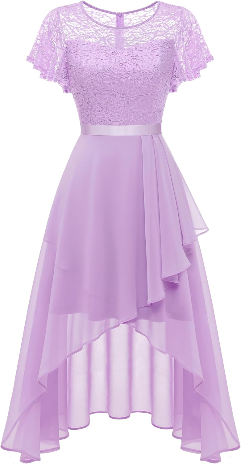 Wedtrend Abendkleid Damen Elegant Cocktailkleid High Low Ballkleider mit Spitzen A Linie für Hochzei