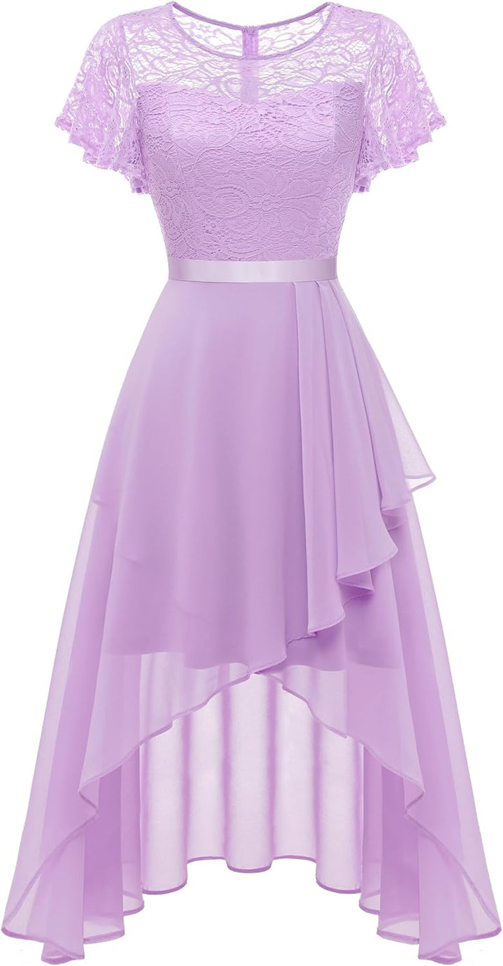 Wedtrend Abendkleid Damen Elegant Cocktailkleid High Low Ballkleider mit Spitzen A Linie für Hochzei