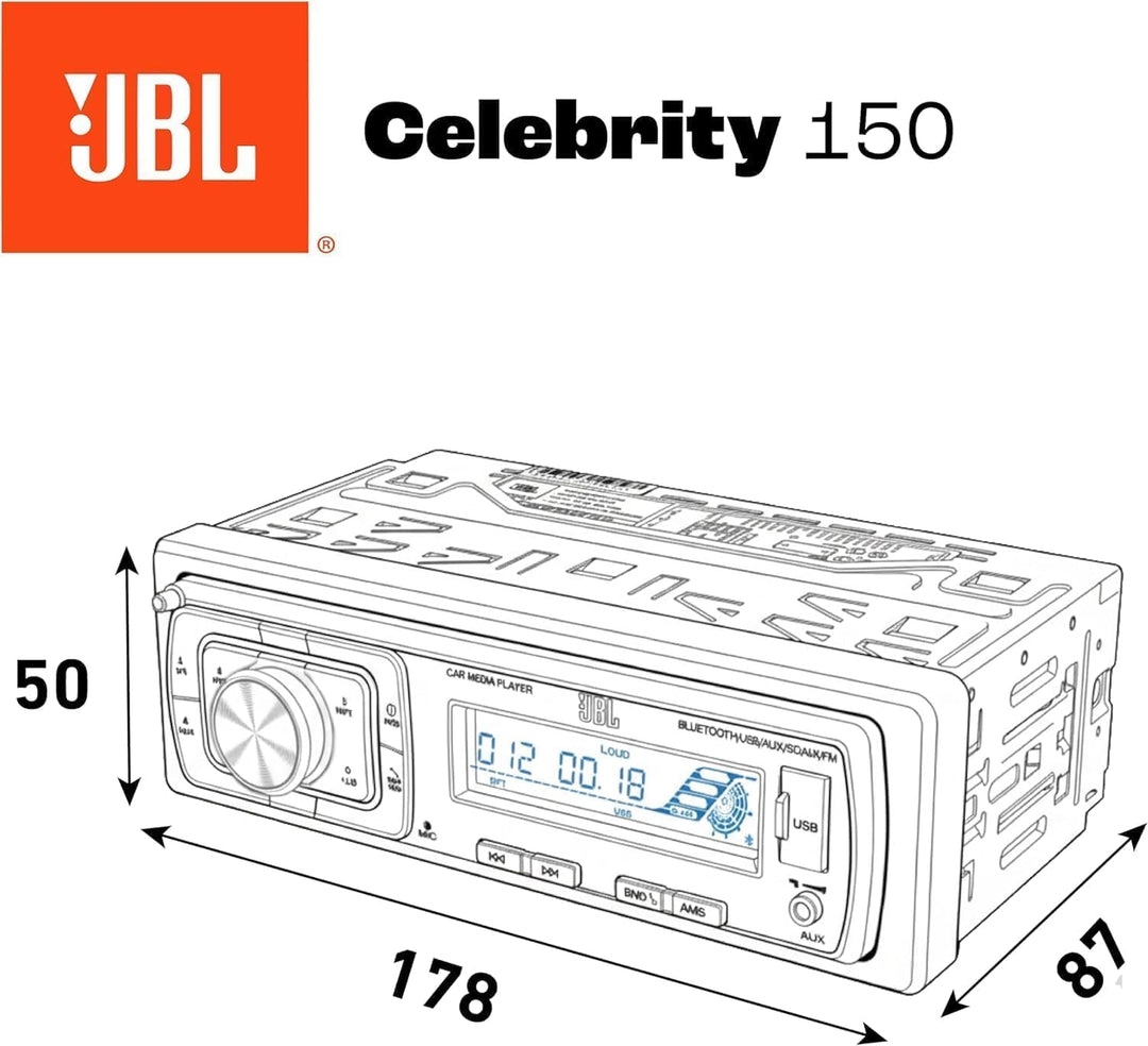 JBL Autoradio Bluetooth Celebrity 150 von Harman Kardon, 1 DIN 4 x 50W AM/FM Radio Mit Bluetooth Str