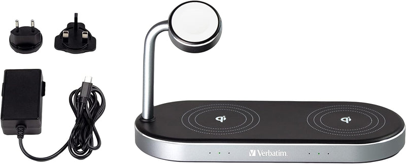 Verbatim 3-in-1 Qi MFi Dual Wireless Charger WCS-03, für iPhone, Apple Watch & Qi-fähige Geräte, Han