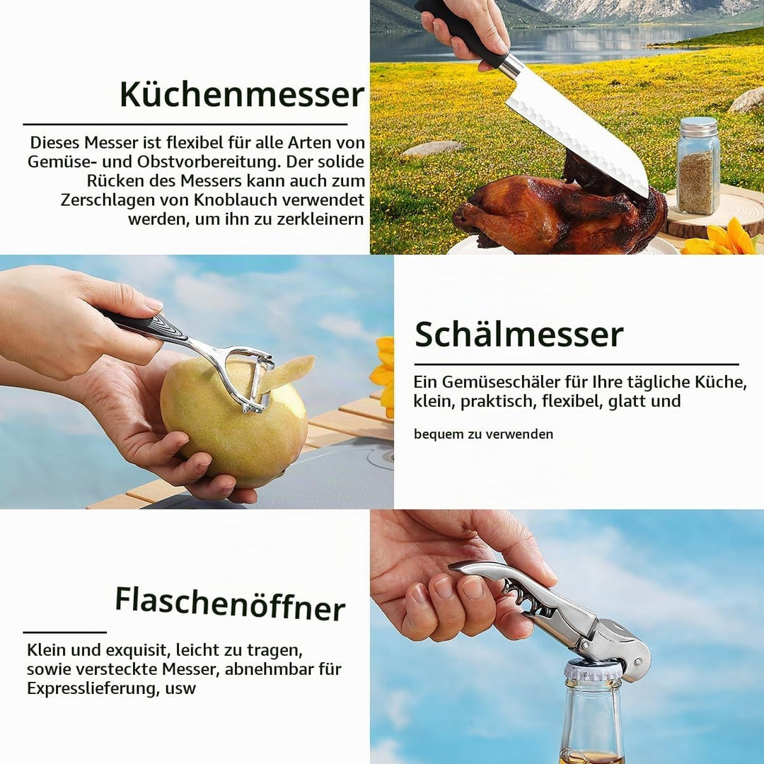 Evanda Camping Kochgeräte Set 10 Stück, Edelstahl Outdoor Kochen und Grillen Utensil Organizer Trave