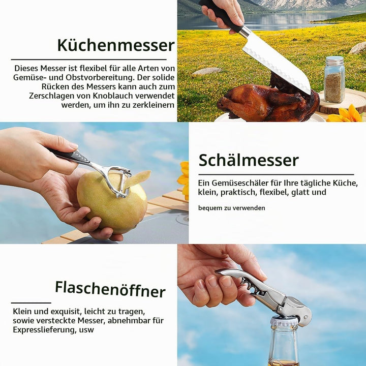 Evanda Camping Kochgeräte Set 10 Stück, Edelstahl Outdoor Kochen und Grillen Utensil Organizer Trave