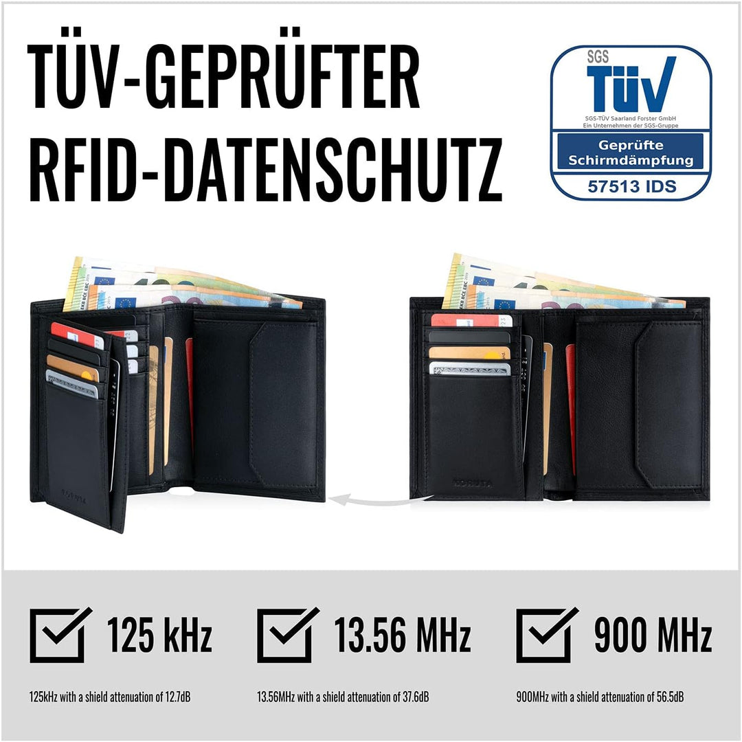 KORUTA Leder Geldbörse Herren mit RFID Schutz I Portemonnaie Gross mit Münzfach I 13 Fächer I Echtle