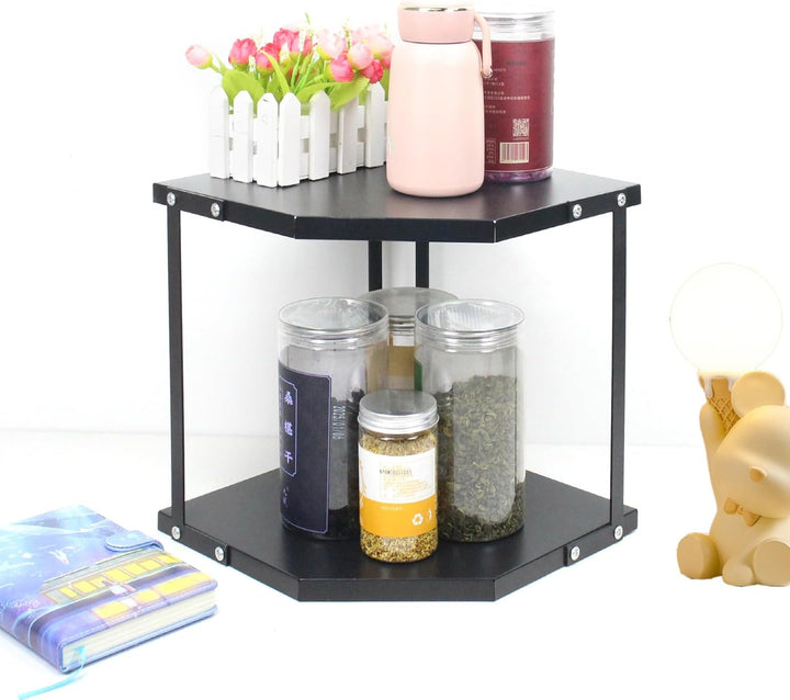 HUIJIN (2-Tier schwarz) Küche Topf Rack Kochgeschirr Stand Storage Organizer, Küche Eckregal Dreieck