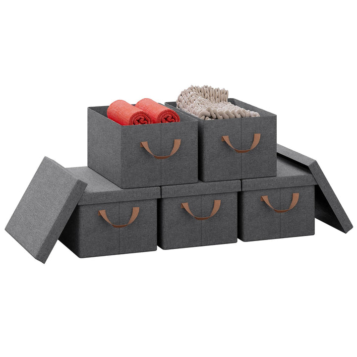 WOLTU Aufbewahrungsboxen 5er Set, Box mit Deckel, Stoffbox, Aufbewahrungskorb, faltbare Box, Aufbewa